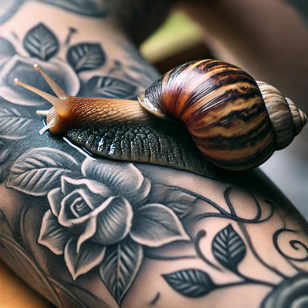 Un escargot se baladant sur un tatouage